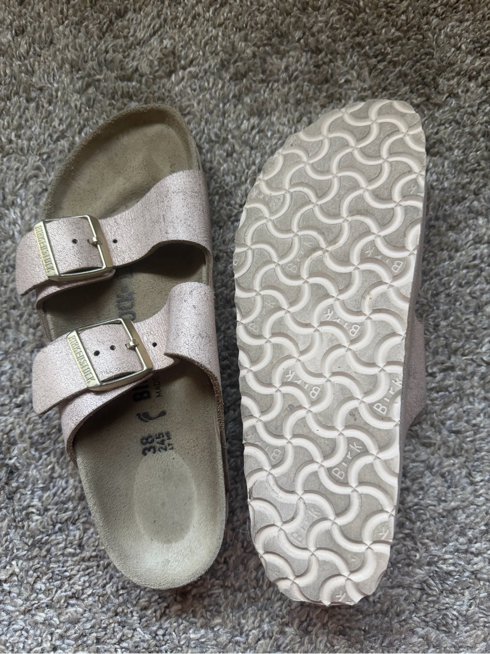 Birkenstock Double Strap Sandals in Metallic Blush Pink - Picture 3 of 5
